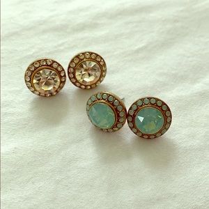 Set of Stud Earrings — aqua blue and diamond